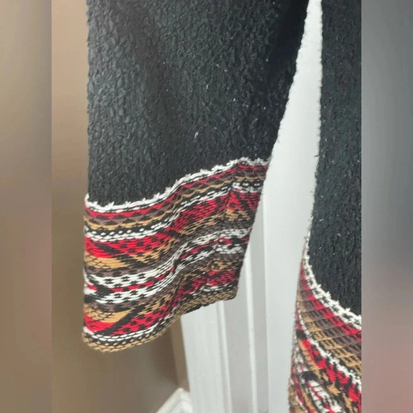 Ruby Rd. black southwest print 3/4 sleeve fringed open cardigan Size Large - Picture 6 of 9